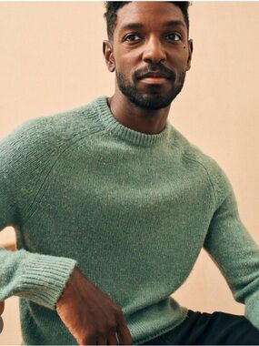 Faherty Donegal Wool Sweater Mens Large Green Crewneck Premium Knit